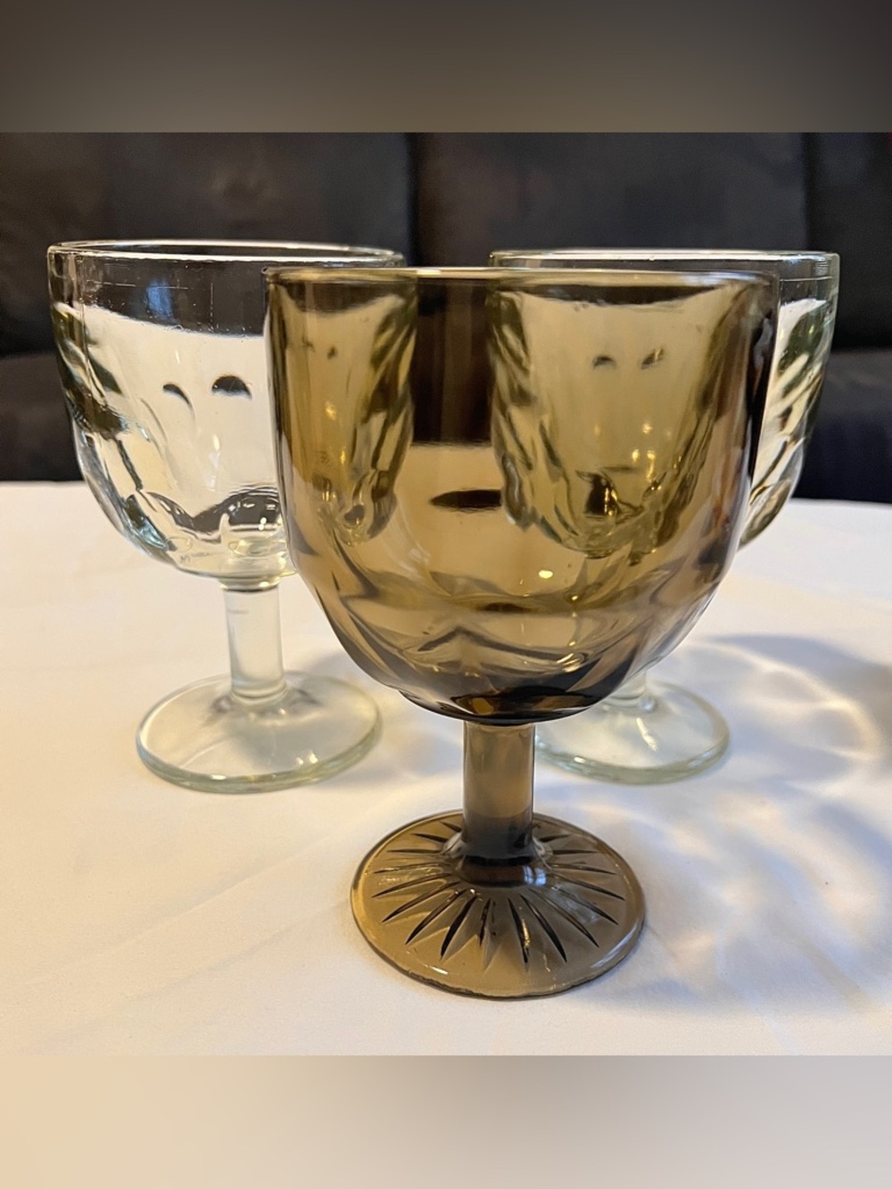 Vintage MCM Bartlett-Collins Thumbprint Goblets - Set of 3 (Amber & Clear)